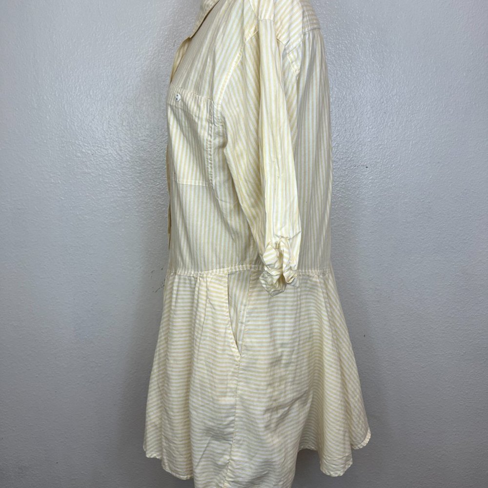 FREE PEOPLE Yellow Stripe with half sleeve Shirt Dress Size L - Picture 7 of 11